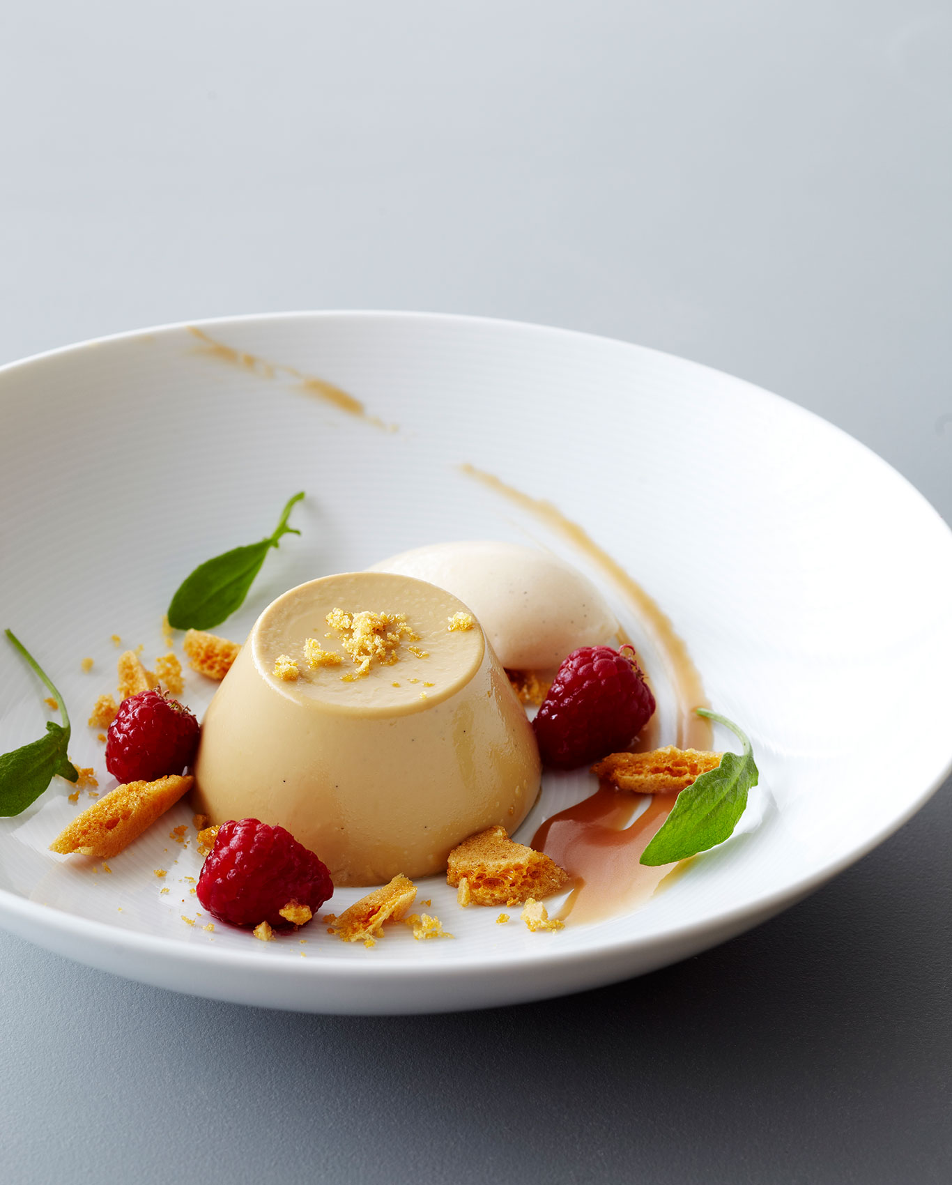 Southon Cooking • The Foodstore Butterscotch Panna Cotta with Fresh Raspberries • Hospitality & Editorial Food Photography